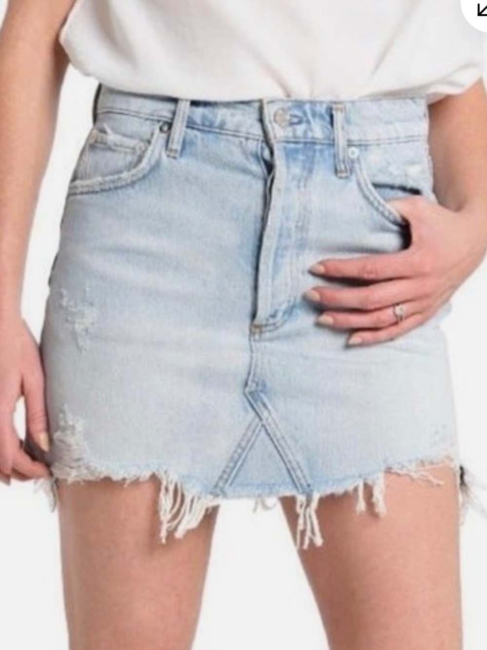 Agolde Denim Mini Skirt with Frayed Hem
